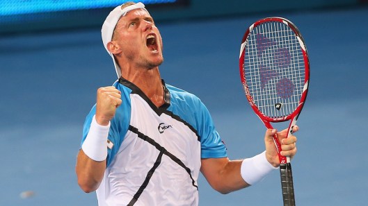 BRISBANE, AUSTRALIA - JANUARY 02:  Lleyton Hewitt of Australia celebrates winning his match against Feliciano Lopez of Spain during day five of the 2014 Brisbane International at Queensland Tennis Centre on January 2, 2014 in Brisbane, Australia.  (Photo by Chris Hyde/Getty Images)